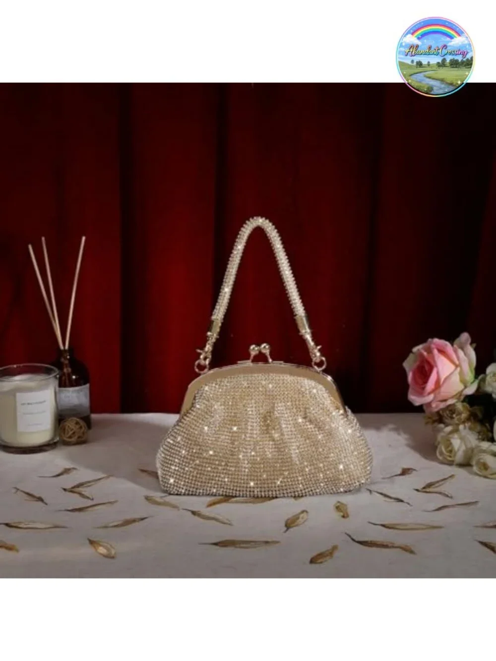 Rhinestone Clutch Evening Bag with Detachable Chain Formal Party Purse